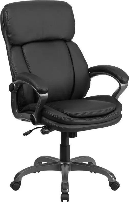 Silkeborg High-Back Black Leather Executive Swivel Chair w/Padded Loop Arms iHome Studio