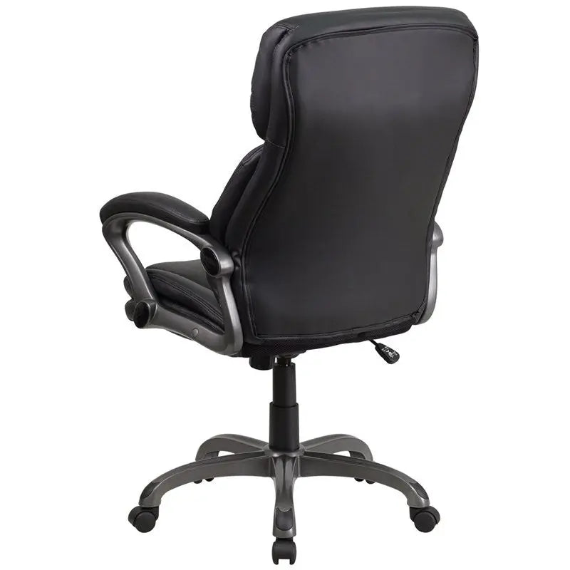 Silkeborg High-Back Black Leather Executive Swivel Chair w/Padded Loop Arms iHome Studio