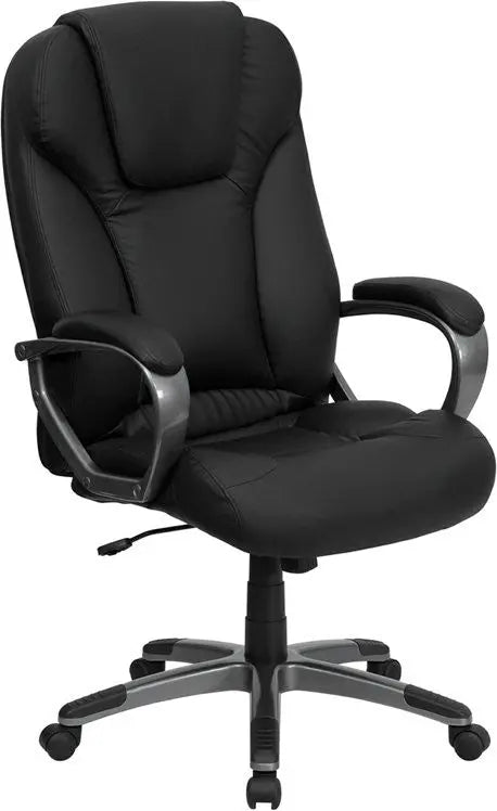 Silkeborg High-Back Black Leather Executive Swivel Chair w/Tilt, Arms iHome Studio