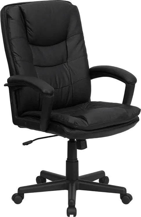 Silkeborg High-Back Black Leather Upholstered Executive Swivel Chair w/Arms iHome Studio
