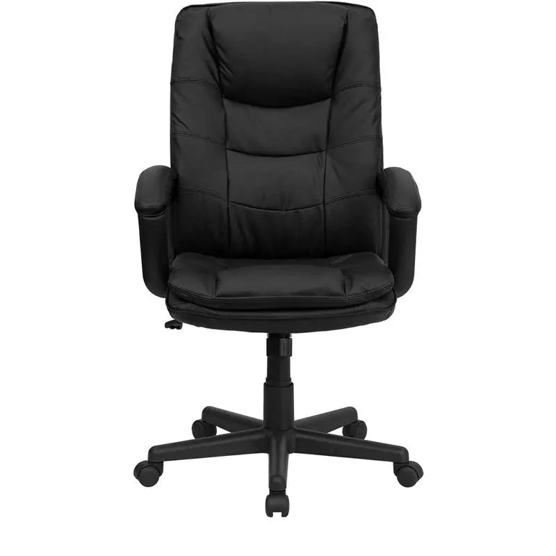 Silkeborg High-Back Black Leather Upholstered Executive Swivel Chair w/Arms iHome Studio