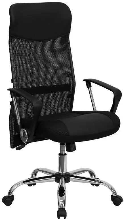 Silkeborg High-Back Black Leather & Mesh Swivel Home/Office Task Chair w/Arms iHome Studio