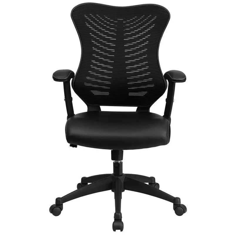 Silkeborg High-Back Black Mesh Leather Executive Swivel Chair w/Adj Arms iHome Studio