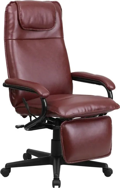 Silkeborg High-Back Burgundy Leather Executive Reclining Swivel Chair w/Arms iHome Studio