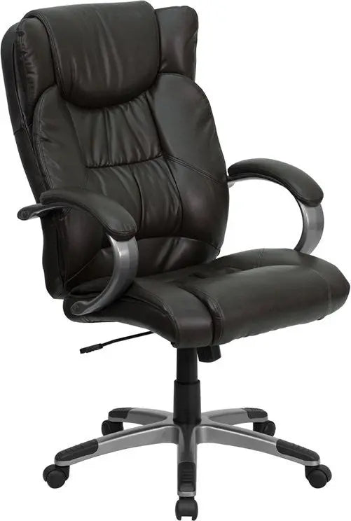 Silkeborg High-Back Espresso Brown Leather Executive Swivel Chair w/Arms iHome Studio