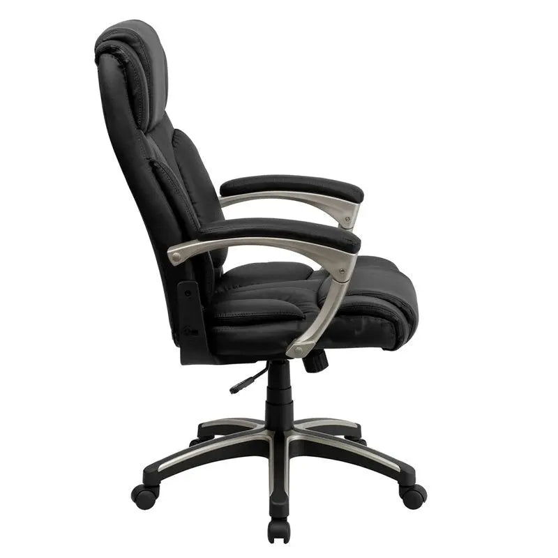 Silkeborg High-Back Folding Black Leather Executive Swivel Chair w/Arms iHome Studio