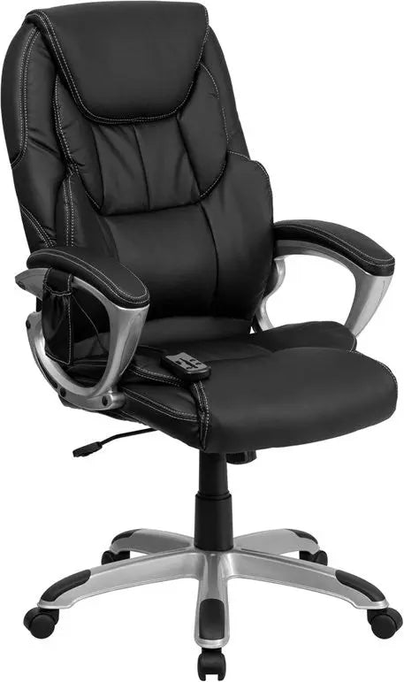 Silkeborg High-Back Massaging Black Leather Executive Swivel Chair w/Arms iHome Studio
