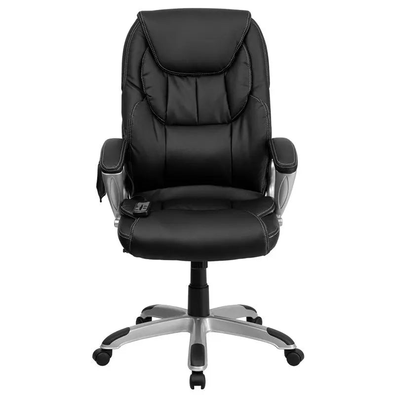 Silkeborg High-Back Massaging Black Leather Executive Swivel Chair w/Arms iHome Studio