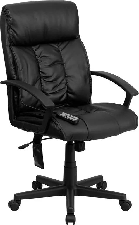 Silkeborg High-Back Massaging Black Leather Executive Swivel Chair w/Arms, Tilt iHome Studio