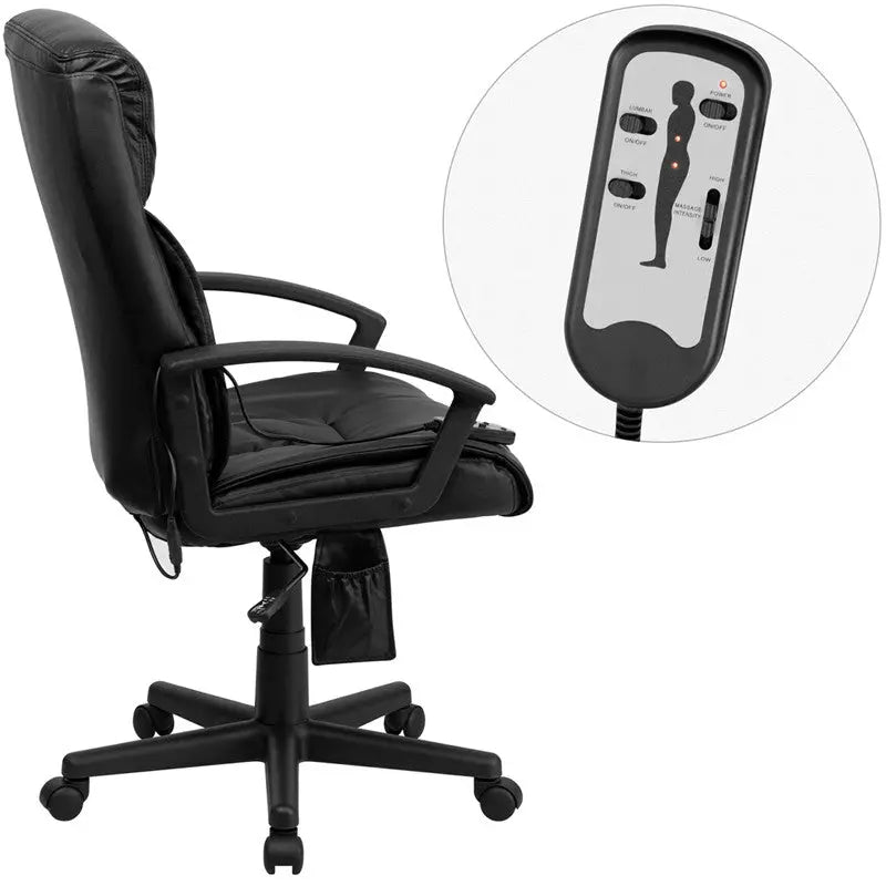 Silkeborg High-Back Massaging Black Leather Executive Swivel Chair w/Arms, Tilt iHome Studio