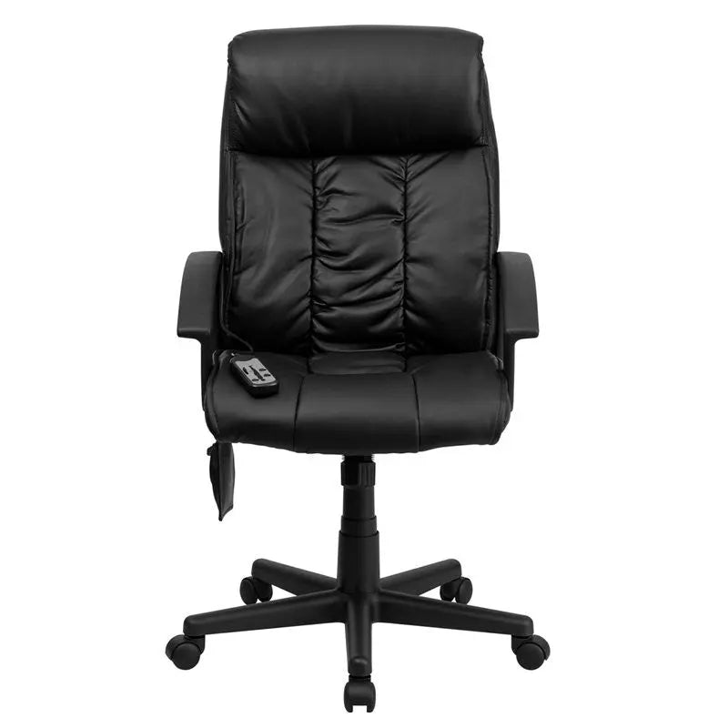 Silkeborg High-Back Massaging Black Leather Executive Swivel Chair w/Arms, Tilt iHome Studio