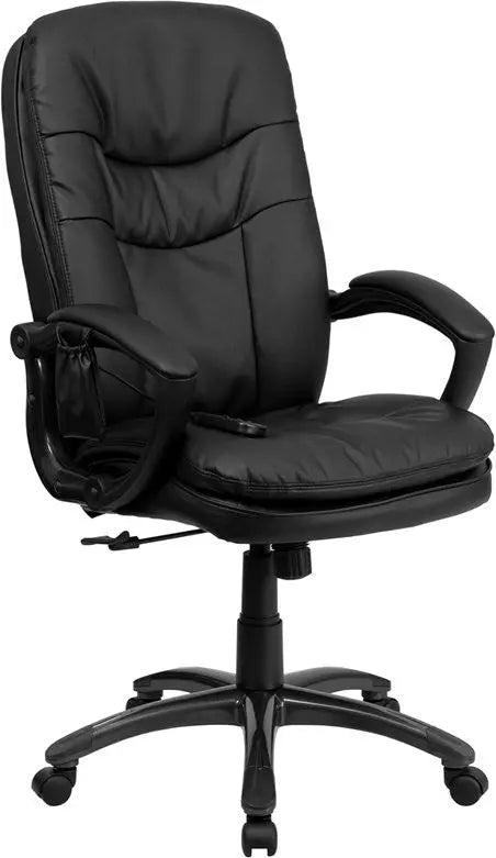 Silkeborg High-Back Massaging Black Leather Executive Swivel Chair w/Padded Arms iHome Studio