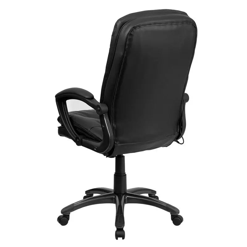 Silkeborg High-Back Massaging Black Leather Executive Swivel Chair w/Padded Arms iHome Studio