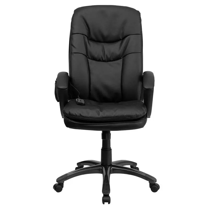 Silkeborg High-Back Massaging Black Leather Executive Swivel Chair w/Padded Arms iHome Studio