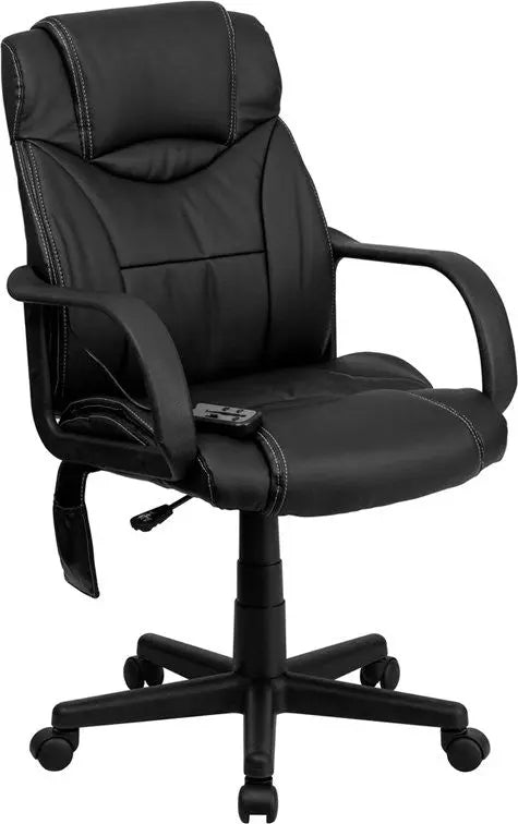 Silkeborg High-Back Massaging Black Leather Executive Swivel Chair, Arms, Lumbar iHome Studio