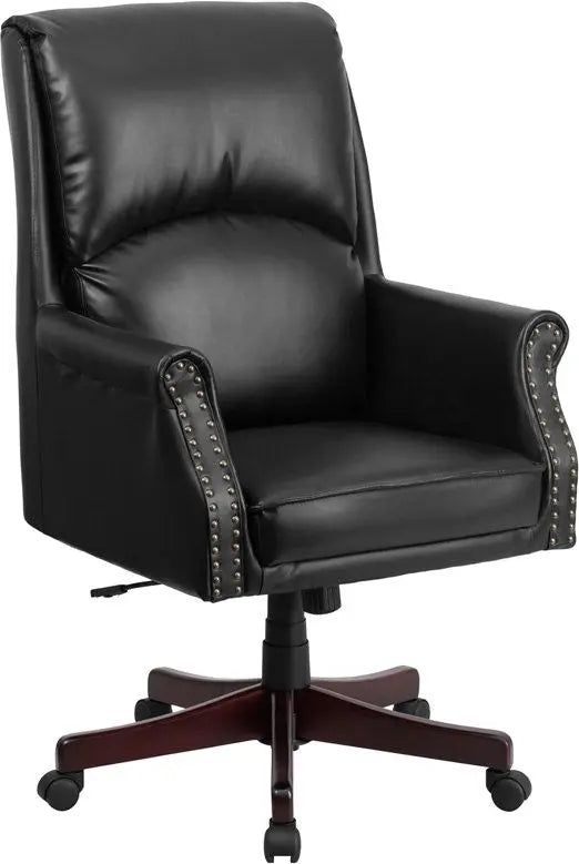 Silkeborg High-Back Pillow-Back Black Leather Executive Swivel Chair w/Arms iHome Studio