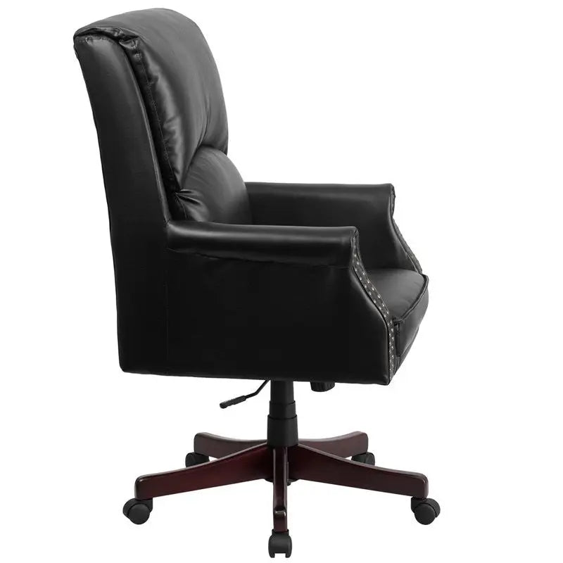 Silkeborg High-Back Pillow-Back Black Leather Executive Swivel Chair w/Arms iHome Studio