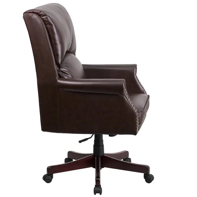 Silkeborg High-Back Pillow-Back Brown Leather Executive Swivel Chair w/Arms iHome Studio