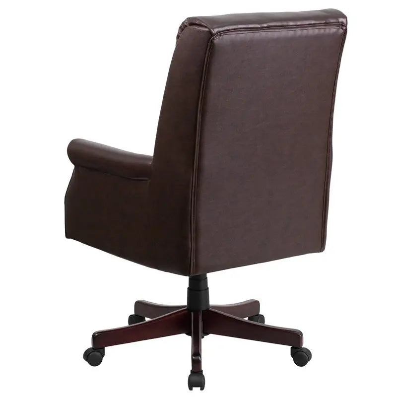 Silkeborg High-Back Pillow-Back Brown Leather Executive Swivel Chair w/Arms iHome Studio