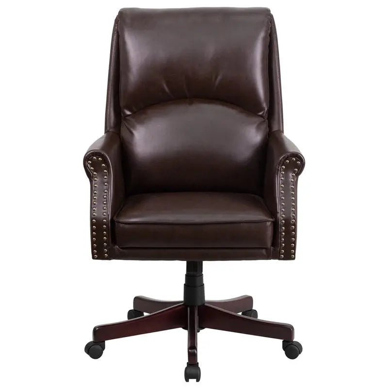 Silkeborg High-Back Pillow-Back Brown Leather Executive Swivel Chair w/Arms iHome Studio