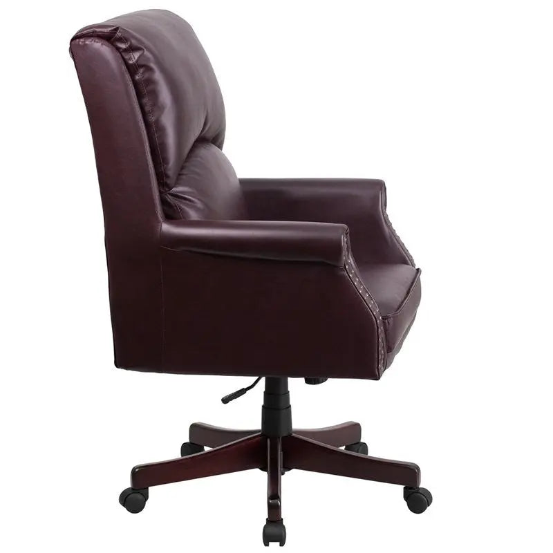 Silkeborg High-Back Pillow-Back Burgundy Leather Executive Swivel Chair w/Arms iHome Studio