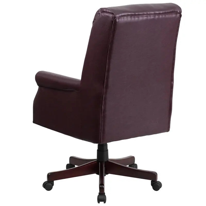 Silkeborg High-Back Pillow-Back Burgundy Leather Executive Swivel Chair w/Arms iHome Studio