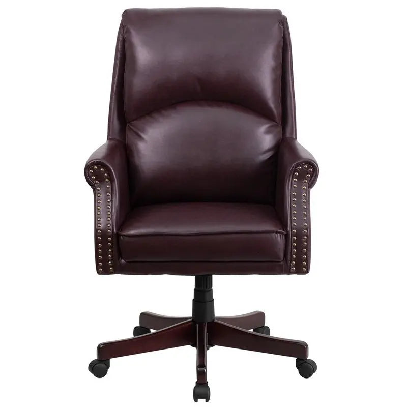 Silkeborg High-Back Pillow-Back Burgundy Leather Executive Swivel Chair w/Arms iHome Studio