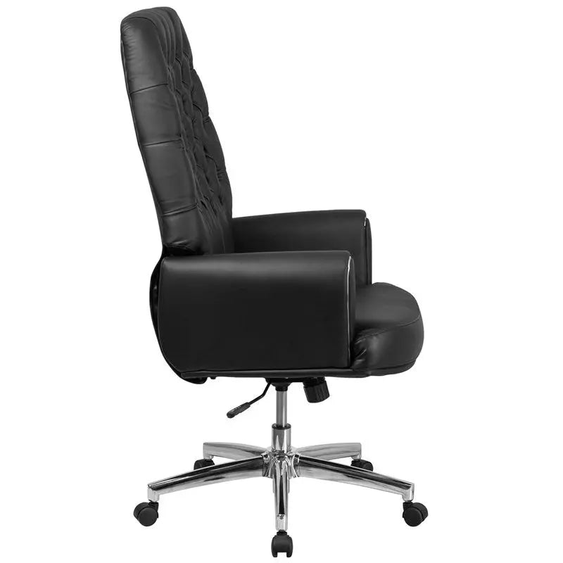 Silkeborg High-Back Tufted Black Leather Executive Swivel Chair w/Arms iHome Studio
