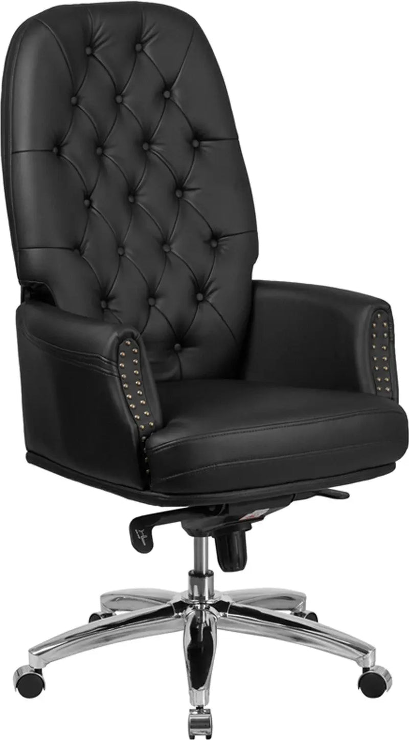 Silkeborg High Back Tufted Black Leather Multifunction Swivel Chair w/Arms iHome Studio