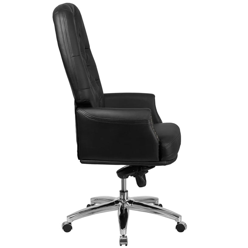 Silkeborg High Back Tufted Black Leather Multifunction Swivel Chair w/Arms iHome Studio