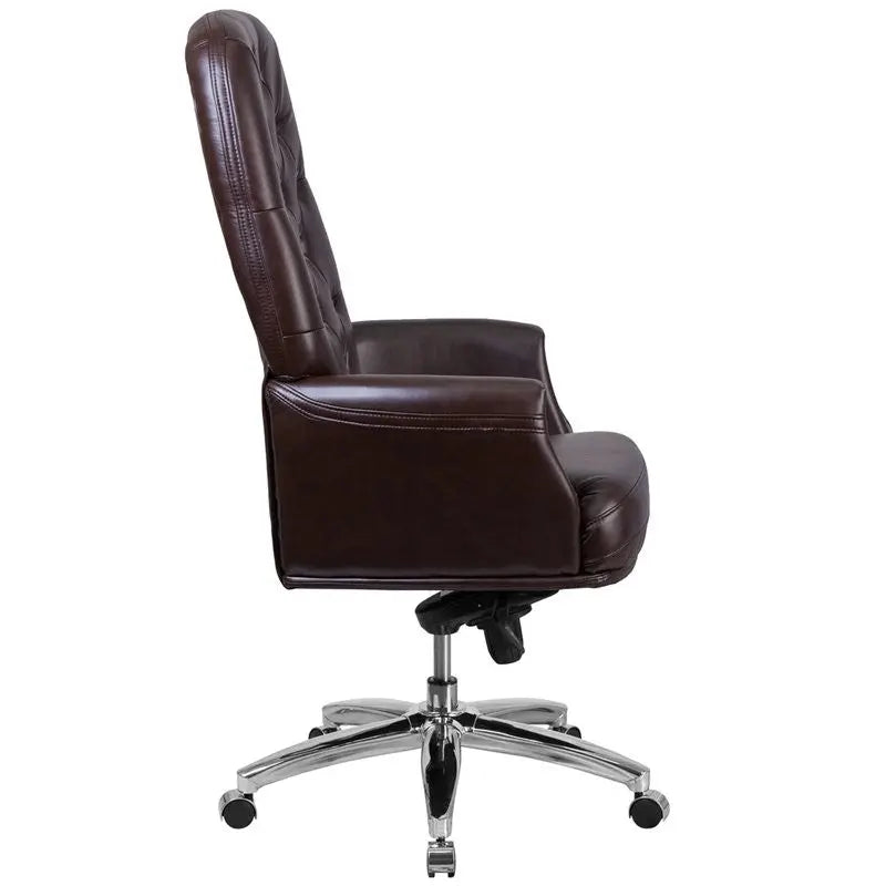 Silkeborg High-Back Tufted Brown Leather Executive Swivel Chair w/Arms iHome Studio