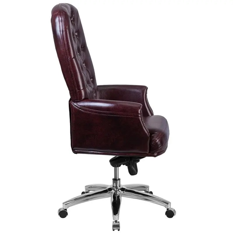 Silkeborg High-Back Tufted Burgundy Leather Executive Swivel Chair w/Arms iHome Studio
