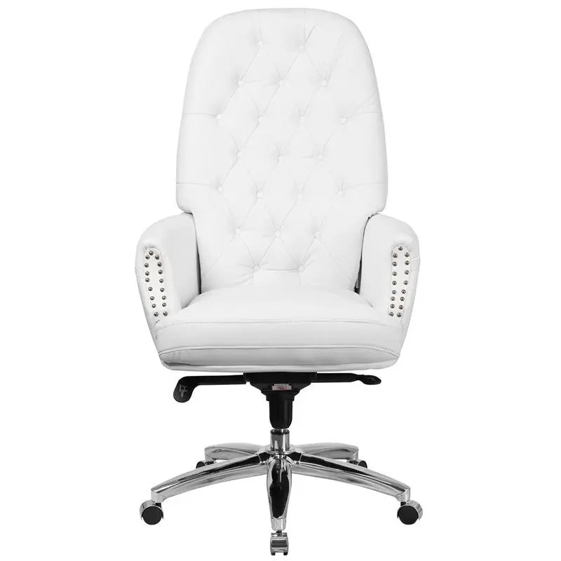 Silkeborg High-Back Tufted White Leather Executive Swivel Chair w/Arms iHome Studio