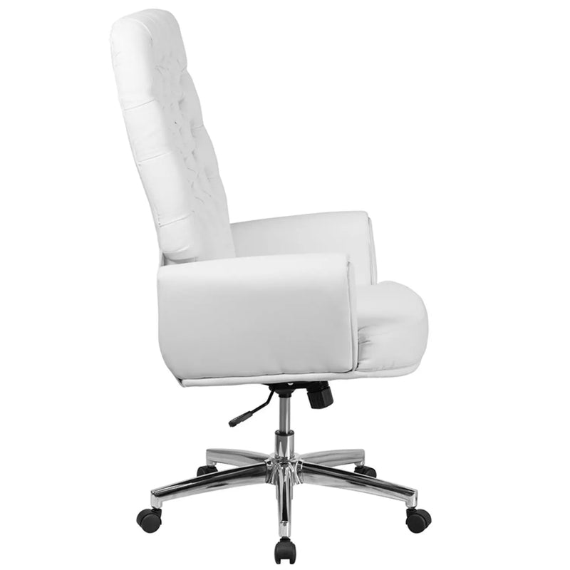 Silkeborg High Back Tufted White Leather Executive Swivel Chair w/Arms iHome Studio
