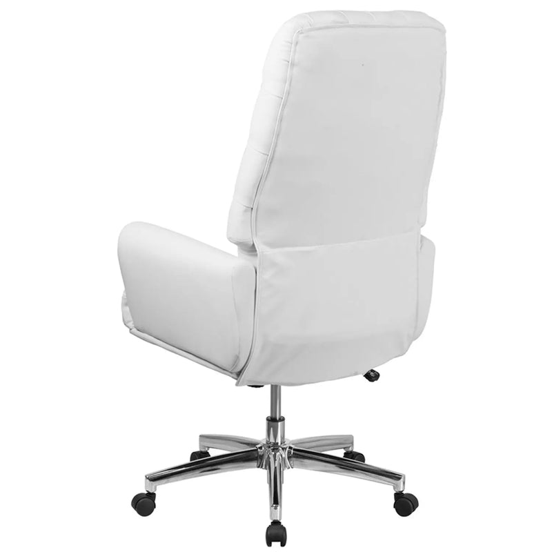Silkeborg High Back Tufted White Leather Executive Swivel Chair w/Arms iHome Studio
