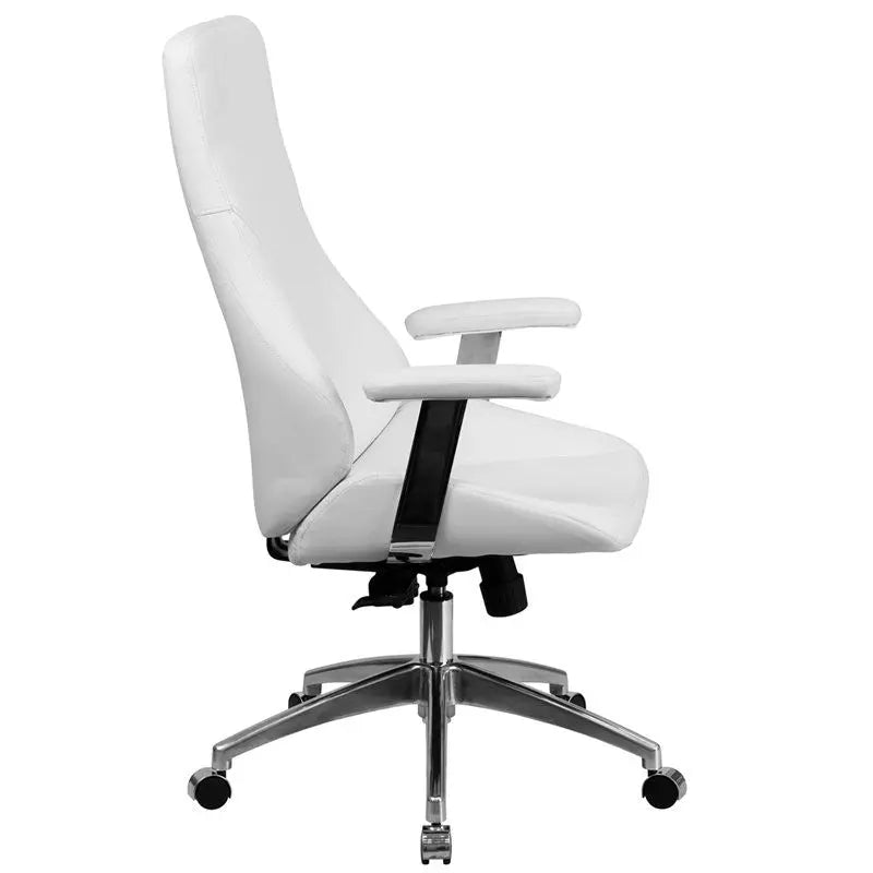 Silkeborg High-Back White Leather Executive Swivel Chair w/Chrome Padded Arms iHome Studio