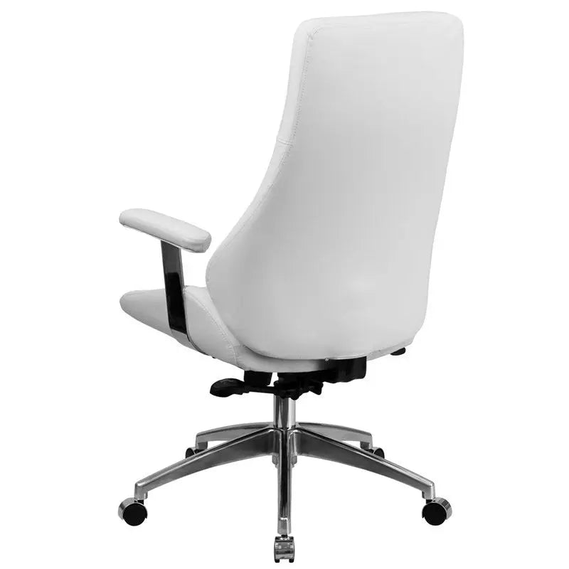 Silkeborg High-Back White Leather Executive Swivel Chair w/Chrome Padded Arms iHome Studio