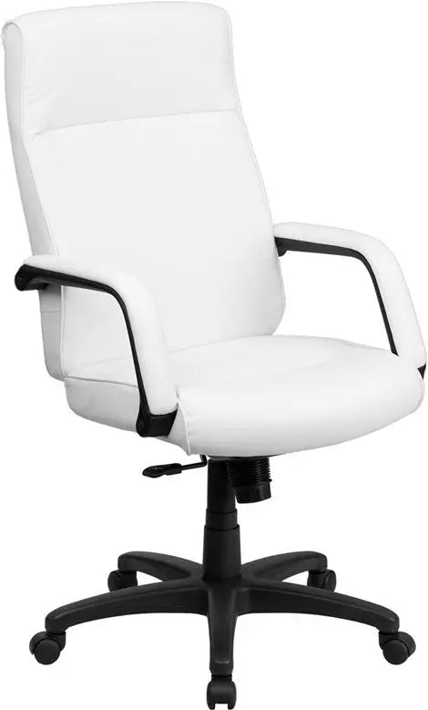Silkeborg High-Back White Leather Executive Swivel Chair w/Foam Padding, Arms iHome Studio