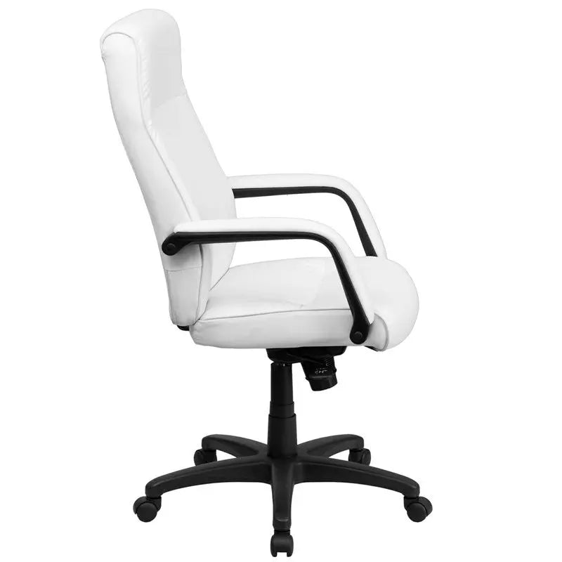 Silkeborg High-Back White Leather Executive Swivel Chair w/Foam Padding, Arms iHome Studio