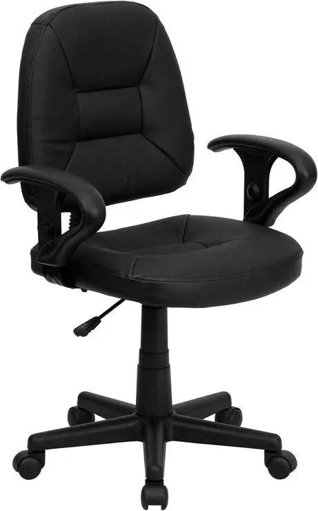 Silkeborg Mid-Back Black Leather Ergonomic Swivel Home/Office Task Chair w/Arms iHome Studio