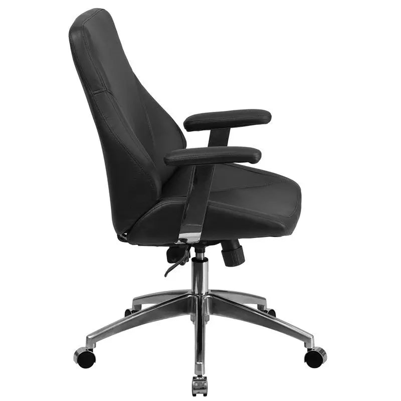 Silkeborg Mid-Back Black Leather Executive Swivel Chair w/Chrome Padded Arms iHome Studio