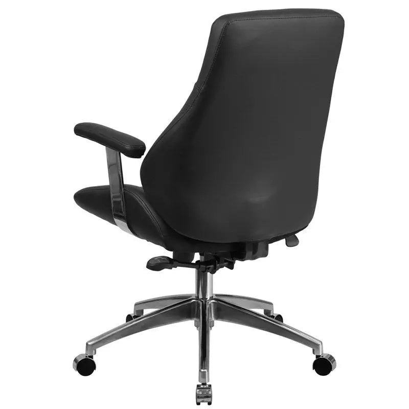 Silkeborg Mid-Back Black Leather Executive Swivel Chair w/Chrome Padded Arms iHome Studio