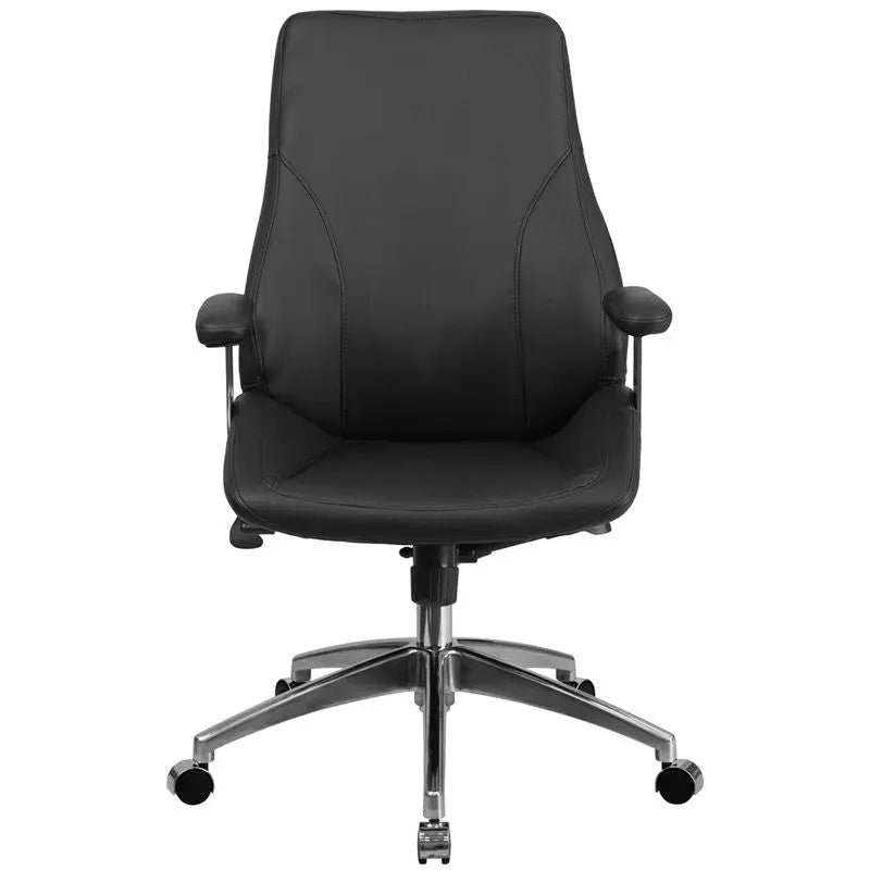 Silkeborg Mid-Back Black Leather Executive Swivel Chair w/Chrome Padded Arms iHome Studio