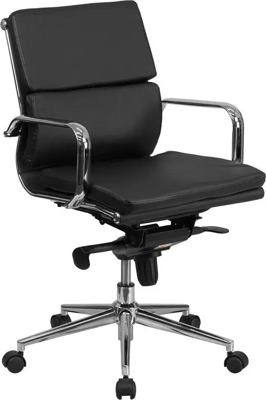 Silkeborg Mid-Back Black Leather Executive Swivel Chair w/Synchro-Tilt, Arms iHome Studio