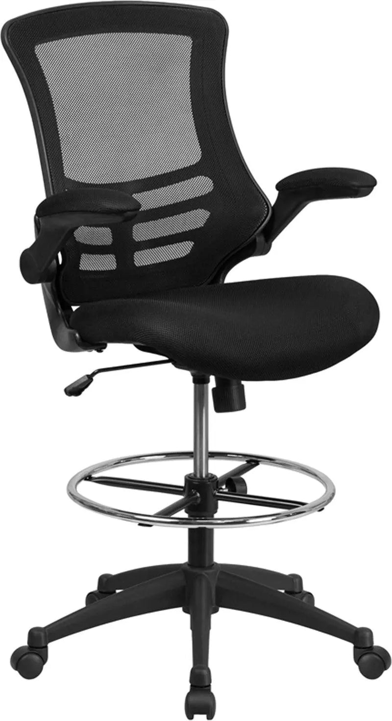Silkeborg Mid-Back Black Mesh Drafting Chair w/Adjustable Foot Ring, Flip Arms iHome Studio