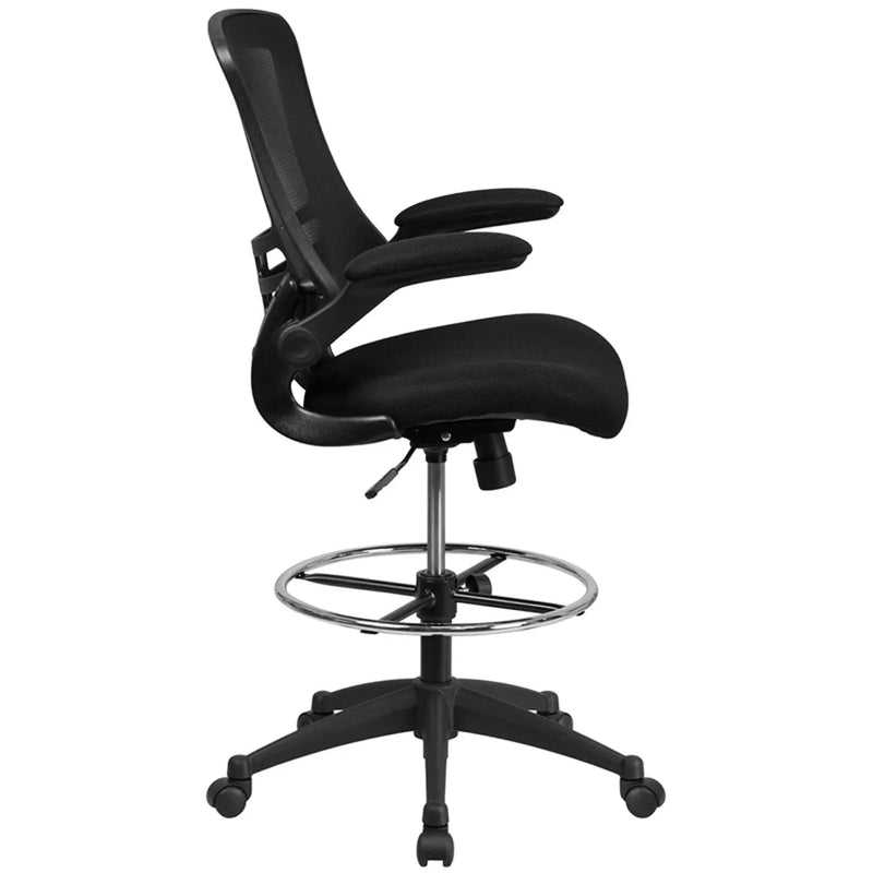 Silkeborg Mid-Back Black Mesh Drafting Chair w/Adjustable Foot Ring, Flip Arms iHome Studio