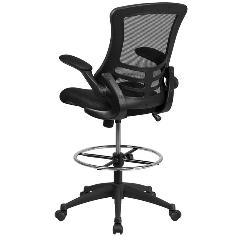 Silkeborg Mid-Back Black Mesh Drafting Chair w/Adjustable Foot Ring, Flip Arms iHome Studio