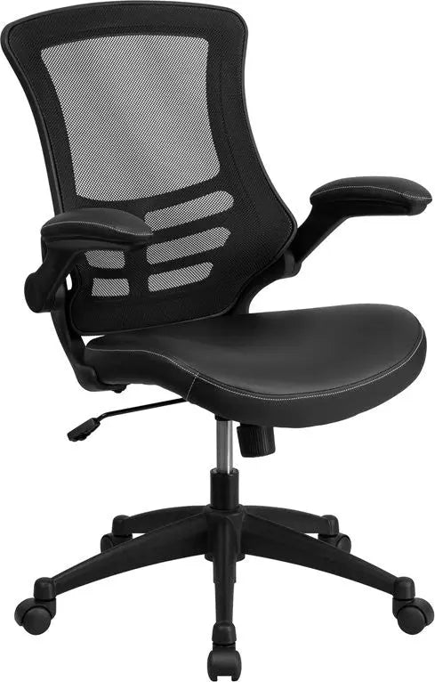 Silkeborg Mid-Back Black Mesh Leather Swivel Home/Office Task Chair w/Arms iHome Studio