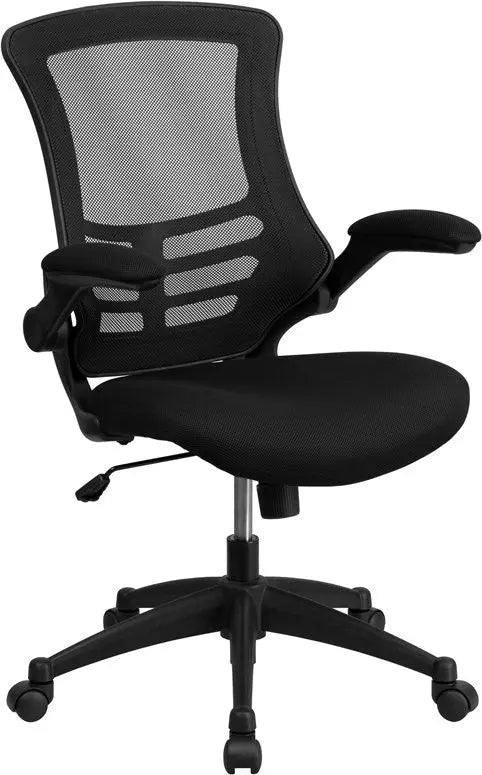 Silkeborg Mid-Back Black Mesh Swivel Home/Office Task Chair w/Flip-Up Arms, Tilt iHome Studio