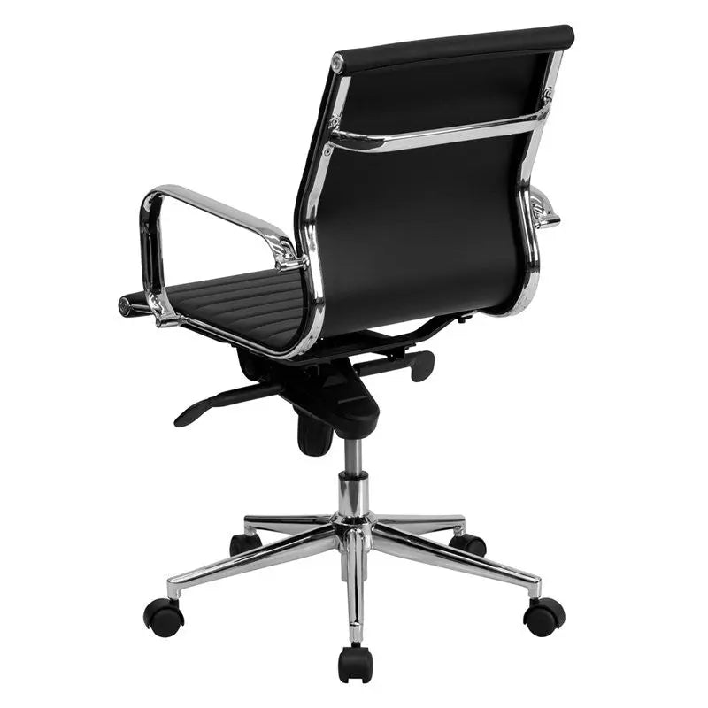 Silkeborg Mid-Back Black Ribbed Leather Swivel Conference Chair, Knee-Tilt, Arms iHome Studio